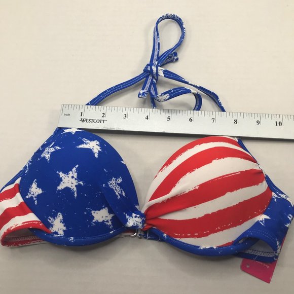 Xhilaration Junior's Sz. Small 0-2 Push Up Halter Stars, Stripes Bikini Top New - Picture 8 of 11